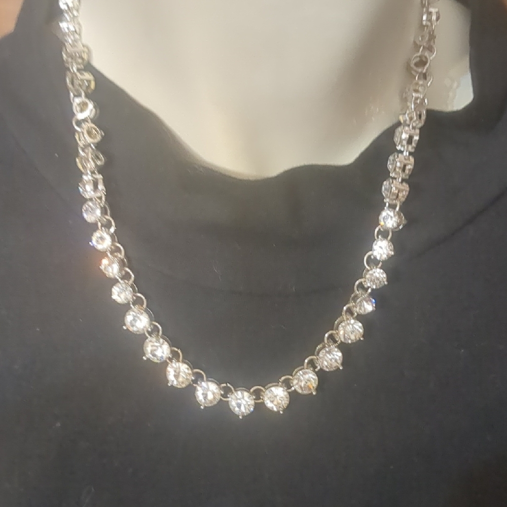 Icing Silver-Tone Crystal Tennis Necklace Perfect For Prom